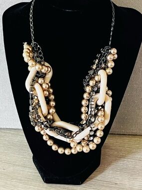 Lia Sophia “Catwalk” Chunky Multi-Strand Necklace w/Resin, Faux Pearl & Crystals
